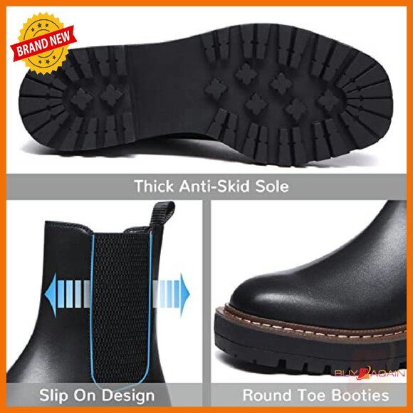 Women's Chelsea Ankle Boots Platform Slip On Chunky Heel Lug Sole Leather - Picture 6 of 8